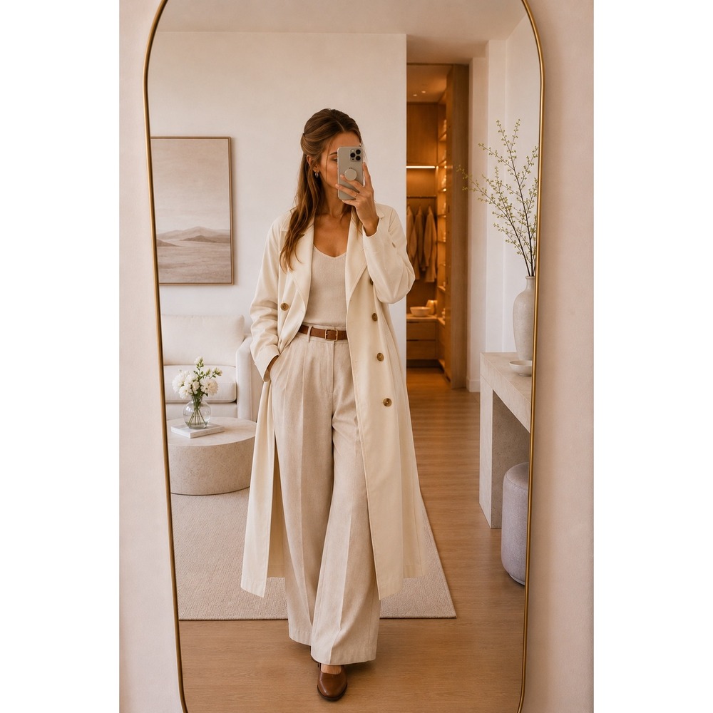 Zara Double Breasted Long Trench Coat Cream White Small